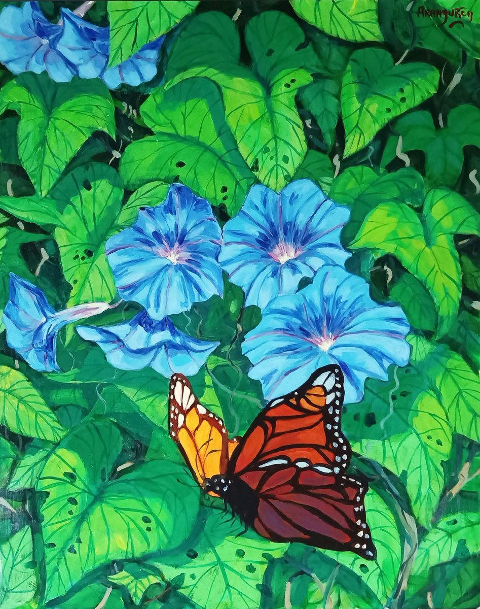 Mariposa entre campánulas